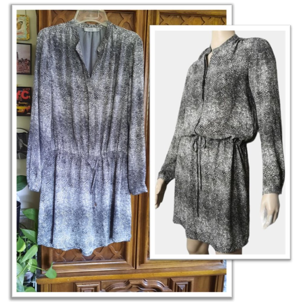Dalia Snakeskin Animal Print Long Sleeve Drawstring Waist Shirt Dress - Size S